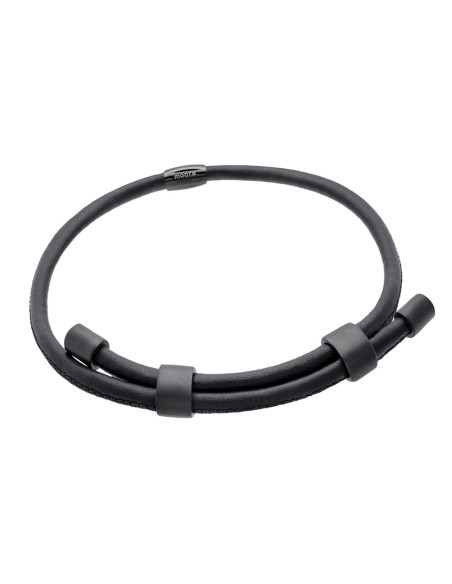 Elegant black leather choker with black steel decoration