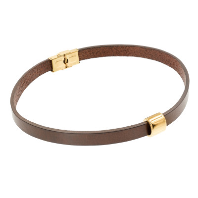 Gold-plated choker made of leather and stainless steel