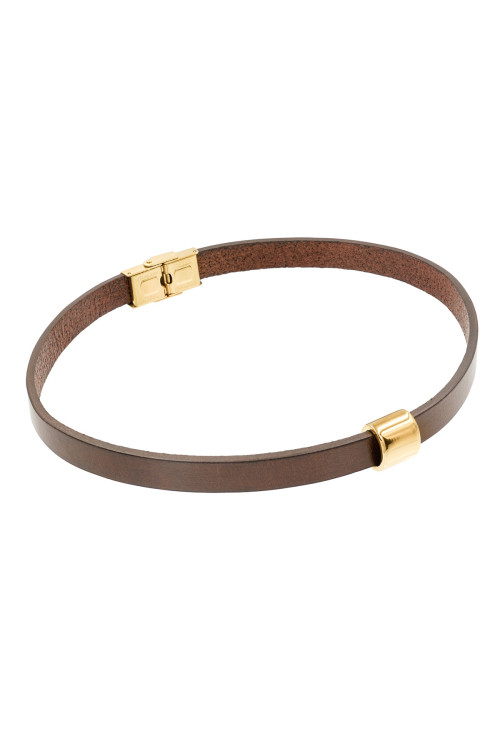 Gold-plated choker made of leather and stainless steel | moora.eu