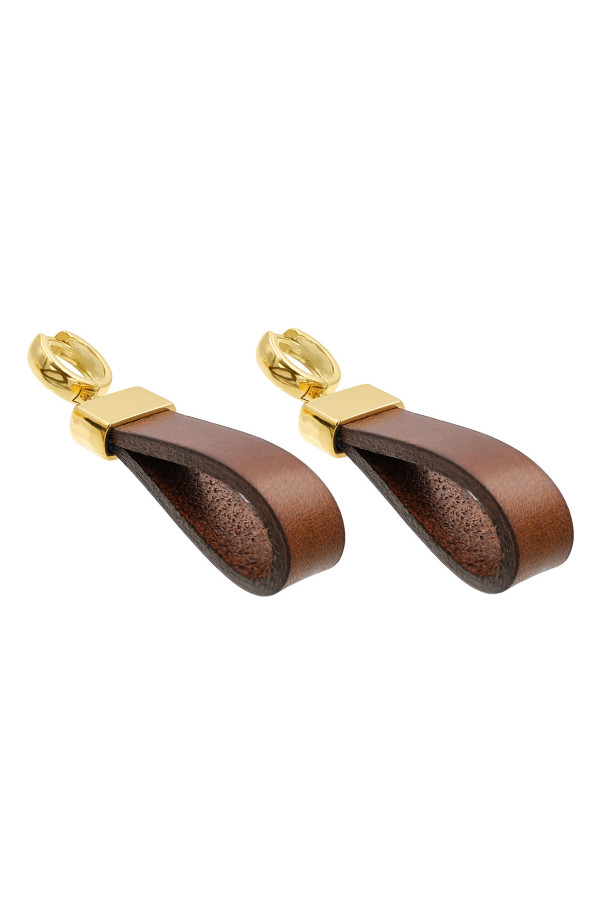 Brown leather and 24K gold-plated silver earrings