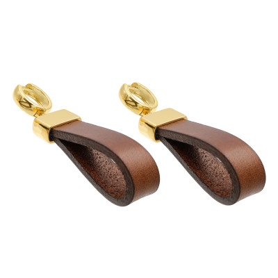 Brown leather and 24K gold-plated silver earrings