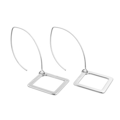 Long square earrings made of sterling silver 925 and stainless steel
