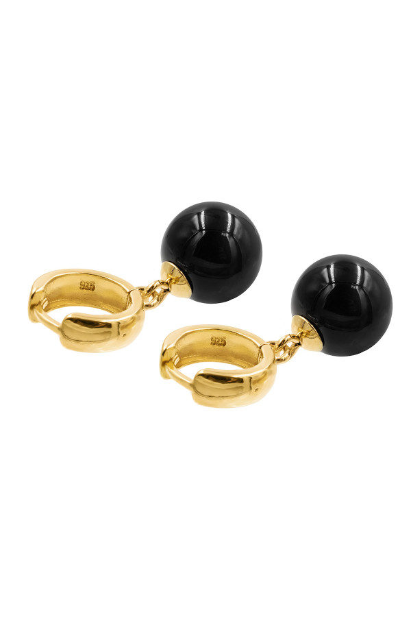 Gold-plated sterling silver earrings with natural black onyx stone