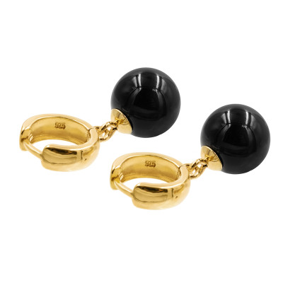 Gold-plated sterling silver earrings with natural black onyx stone