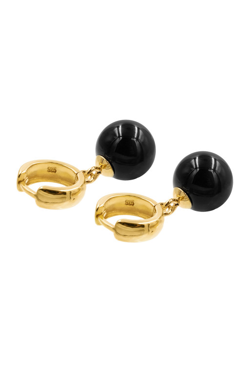 Gold-plated sterling silver earrings with natural black onyx stone