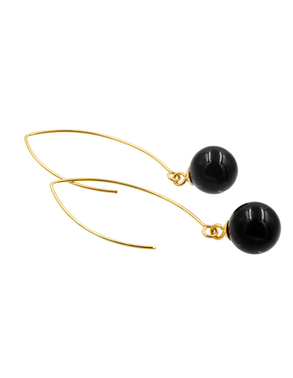 Gold-plated earrings with black onyx