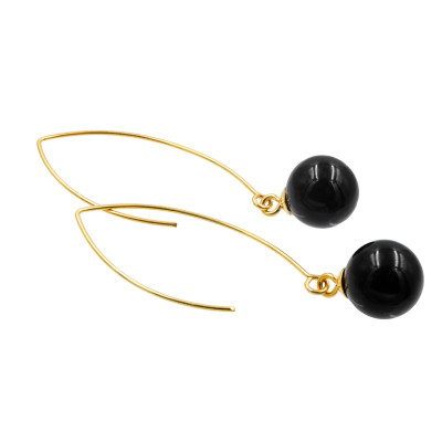 Gold-plated stainless steel earrings with onyx
