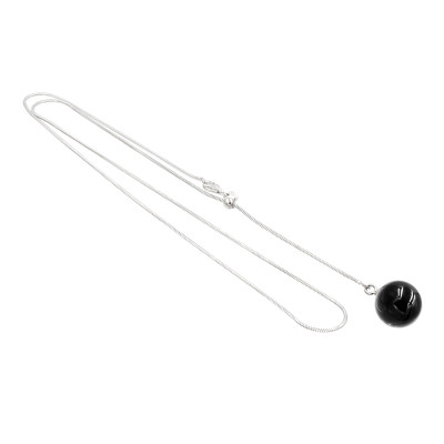 Delicate adjustable sterling silver 925 necklace with onyx pendant