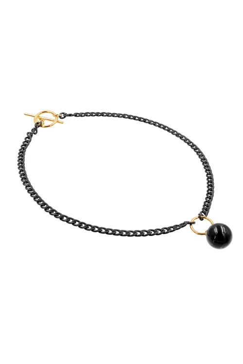 Original stainless steel necklace with onyx pendant