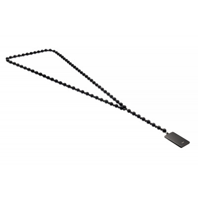Men's long necklace of matte onyx stones with a black pendant for engraving.