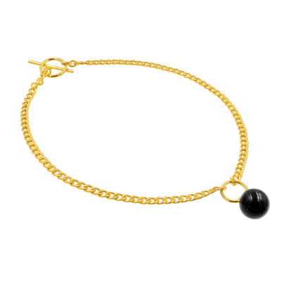 Original stainless steel necklace with onyx pendant 2