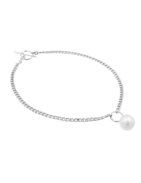 Original stainless steel necklace with white pearl pendant