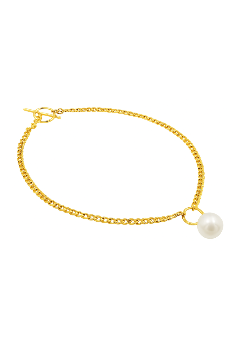 Original stainless steel necklace with white pearl pendant