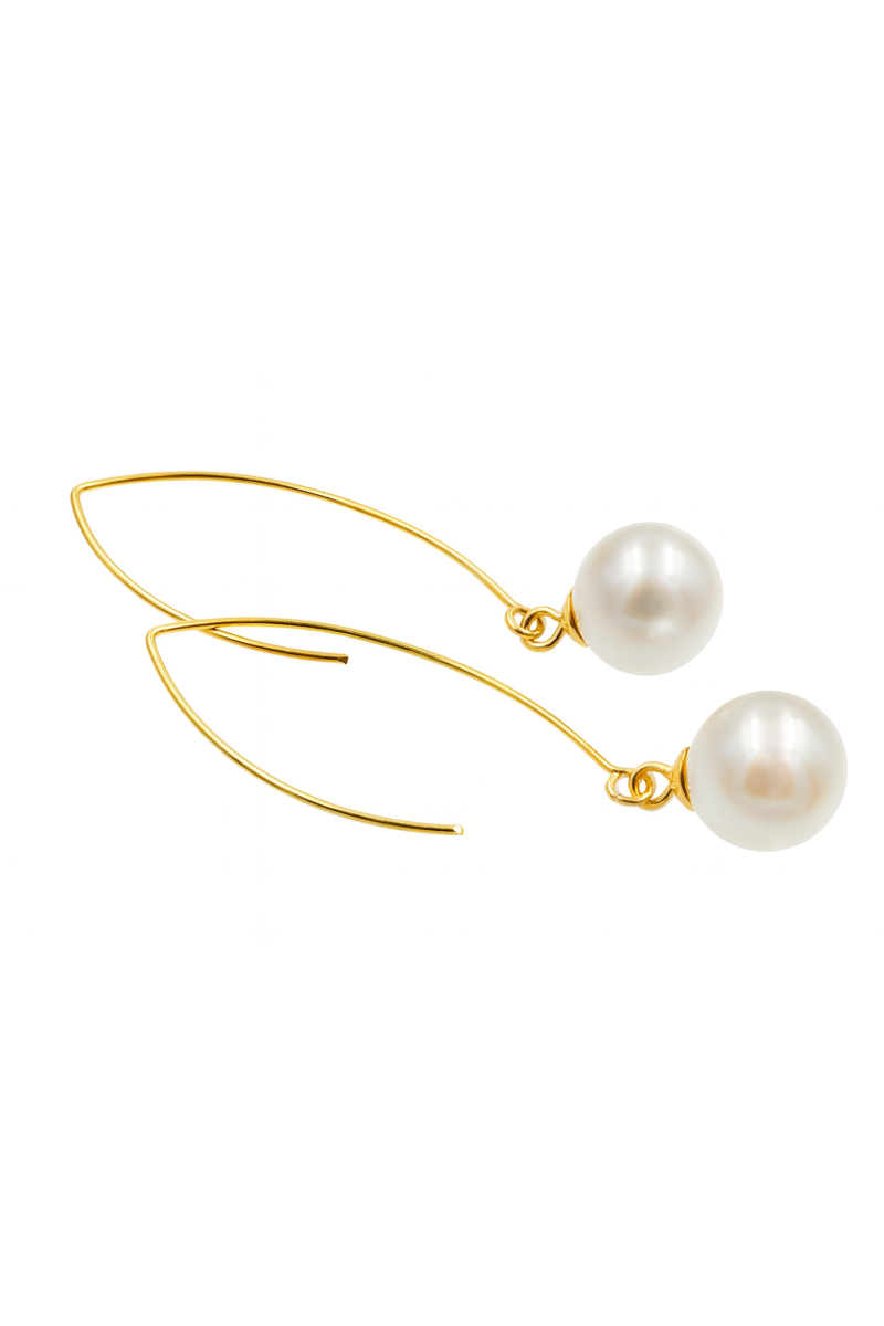 Gold-plated silver earrings with a large white pearl.