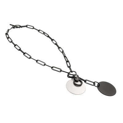 Black matte stainless steel necklace with decorative pendants