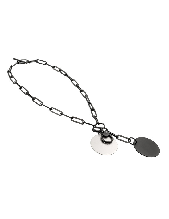 Black matte stainless steel necklace with decorative pendants