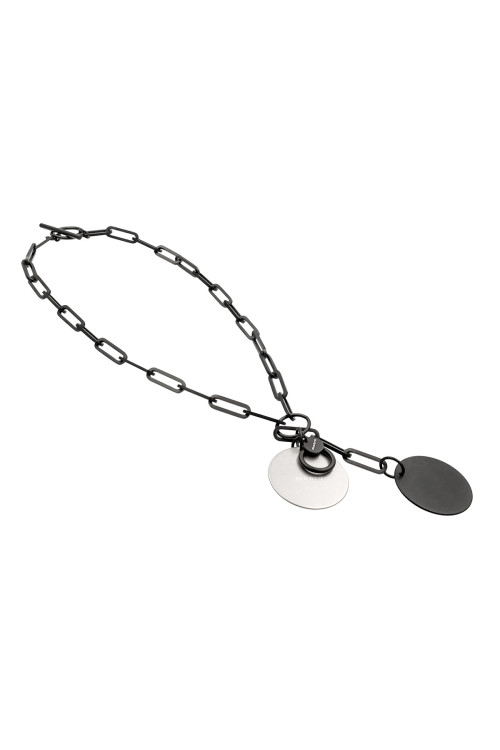 Black matte stainless steel necklace with decorative pendants