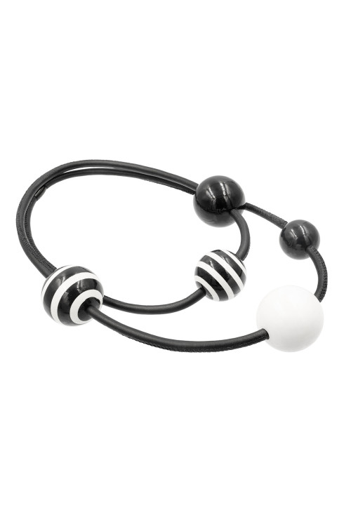 Handmade leather necklace with decorative spheres