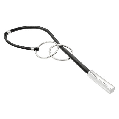 Long black leather necklace with matte black stainless steel