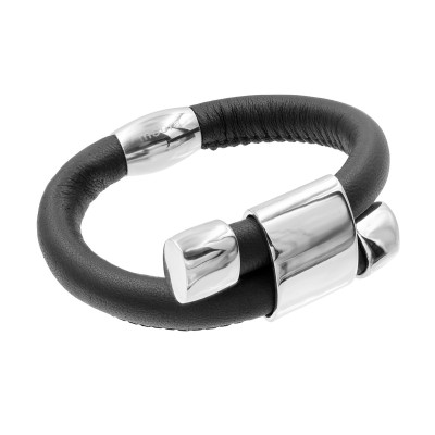 Adjustable leather bracelet with stainless steel