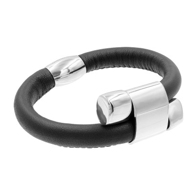 Adjustable leather bracelet with stainless steel 2