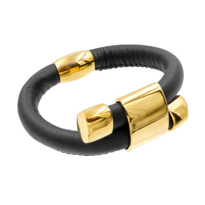 Adjustable leather bracelet with gold-plated stainless steel 2