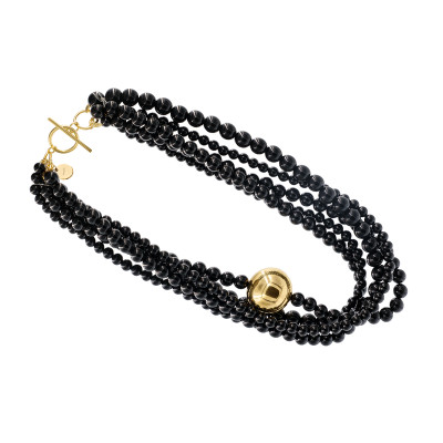 Classic necklace made of natural onyx and decorative ball