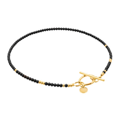 Delikatny naszyjnik z onyksów i złotych kuleczek