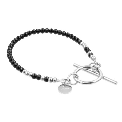 Delikatna bransoletka z onyksów i srebrnych kuleczek