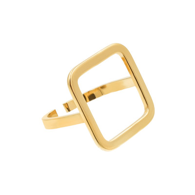Gold-plated stainless steel ring in the shape of a square