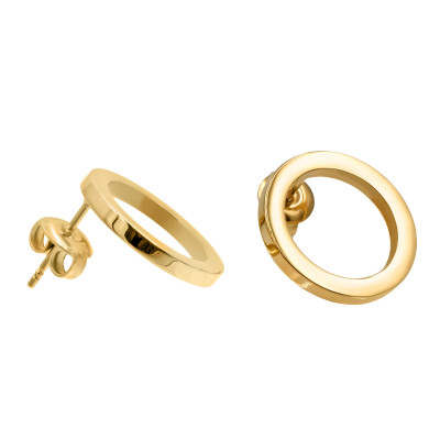 Delicate gold-plated stainless steel hoop earrings in gold color with stud fastening, minimalist and elegant design.