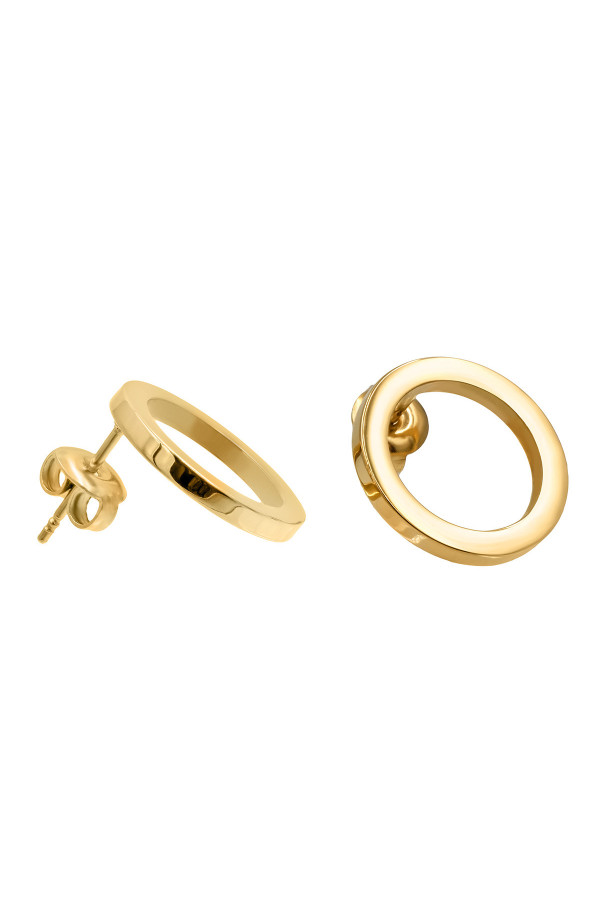 Delicate gold-plated stainless steel hoop earrings in gold color with stud fastening, minimalist and elegant design.