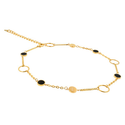 Modern stainless steel necklace with adjustable length in gold, silver, or matte black finish.