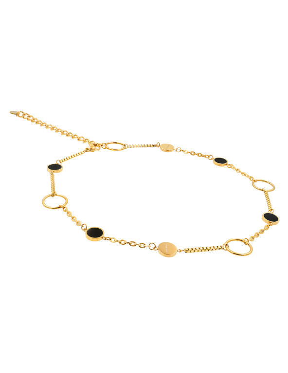 Modern stainless steel necklace with adjustable length in gold, silver, or matte black finish.