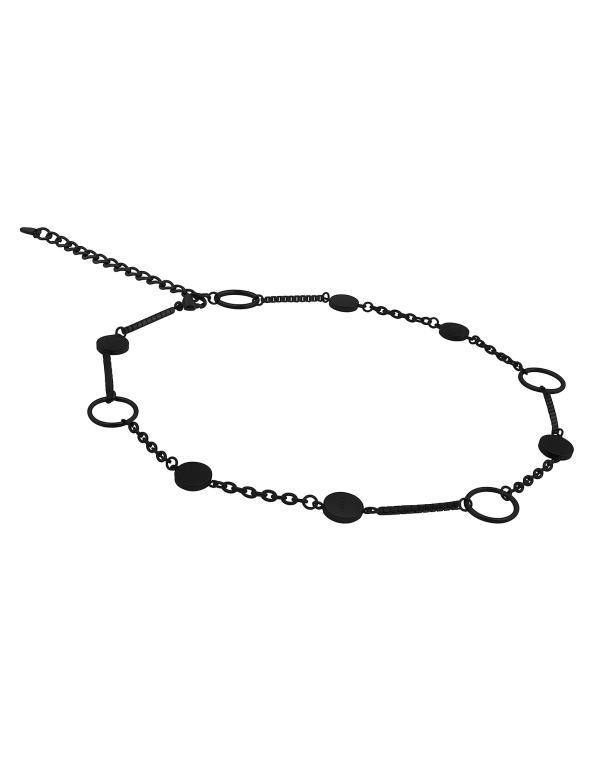 Modern stainless steel necklace with adjustable length in gold, silver, or matte black finish.