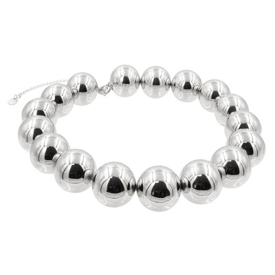 Elegant stainless steel necklace with large polished sphere.