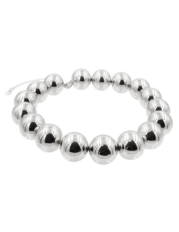 Elegant stainless steel necklace with large polished sphere.