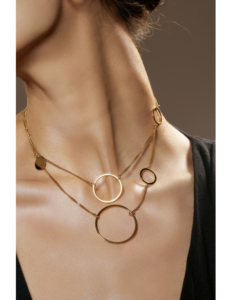 Delicate double circle necklace made of gold-plated stainless steel