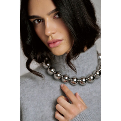 Elegant stainless steel necklace with large polished sphere. 2