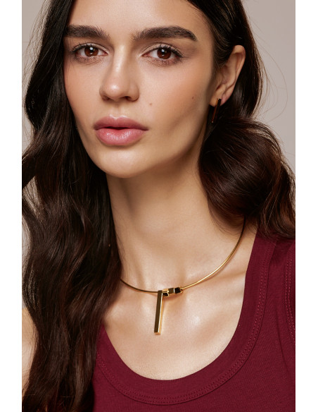 A gold-plated rigid necklace with delicate charms