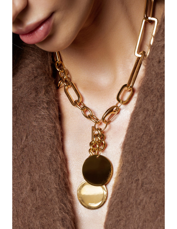 Gold-plated stainless steel necklace with large...