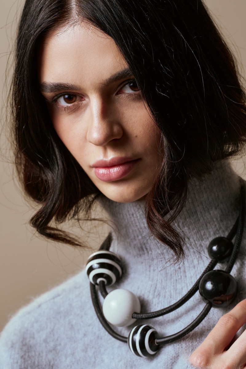 Handmade leather necklace with decorative spheres | moora.eu