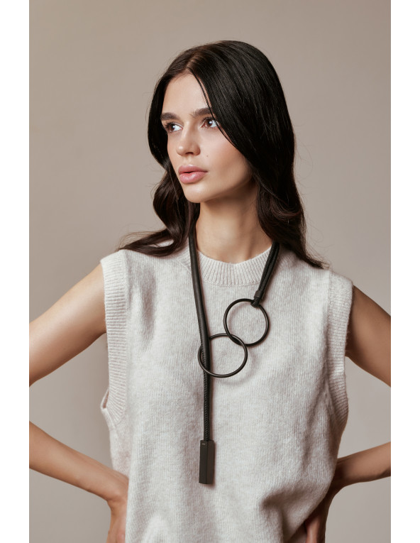 Long black necklace made of leather and...