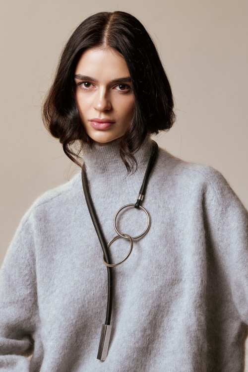 Long black leather necklace with stainless steel | moora.eu