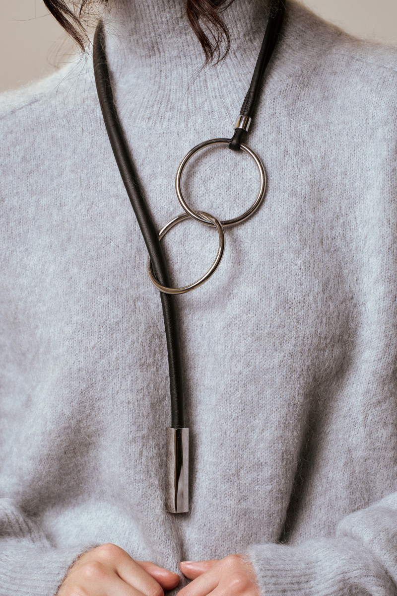 Long black leather necklace with stainless steel | moora.eu