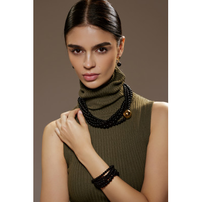 Classic necklace made of natural onyx and decorative ball 2