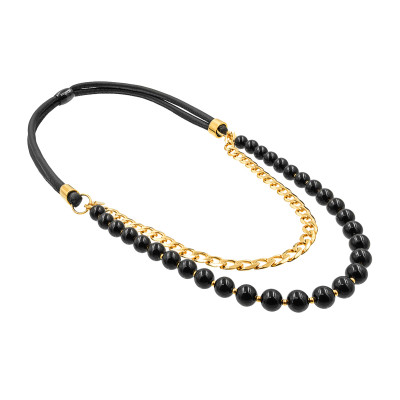 Oryginalny naszyjnik z naturalnego onyksu i skóry