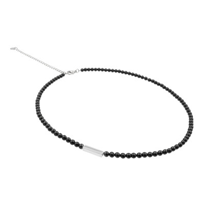 Necklace made of onyx stones and a silver element made of stainless steel with a lobster clasp