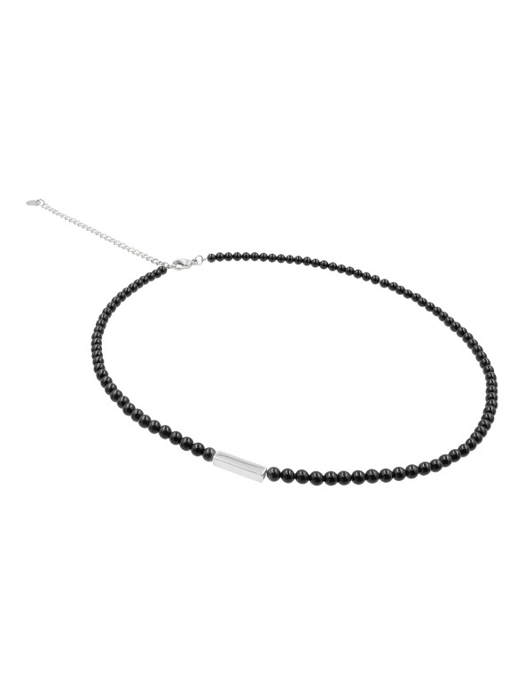 Necklace made of onyx stones and a silver element made of stainless steel with a lobster clasp