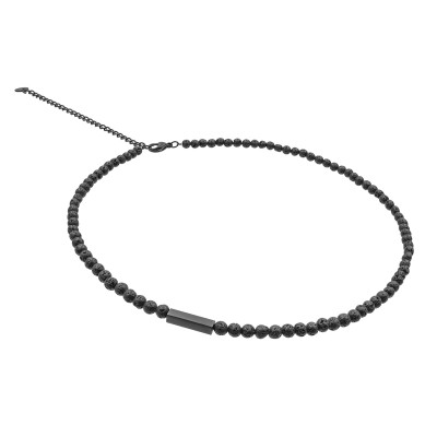 Men’s volcanic lava stone necklace with black stainless steel detail.